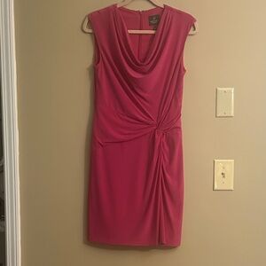 Adrianna Papell Fuchsia Cowl-Neck Knot-Front Midi Dress